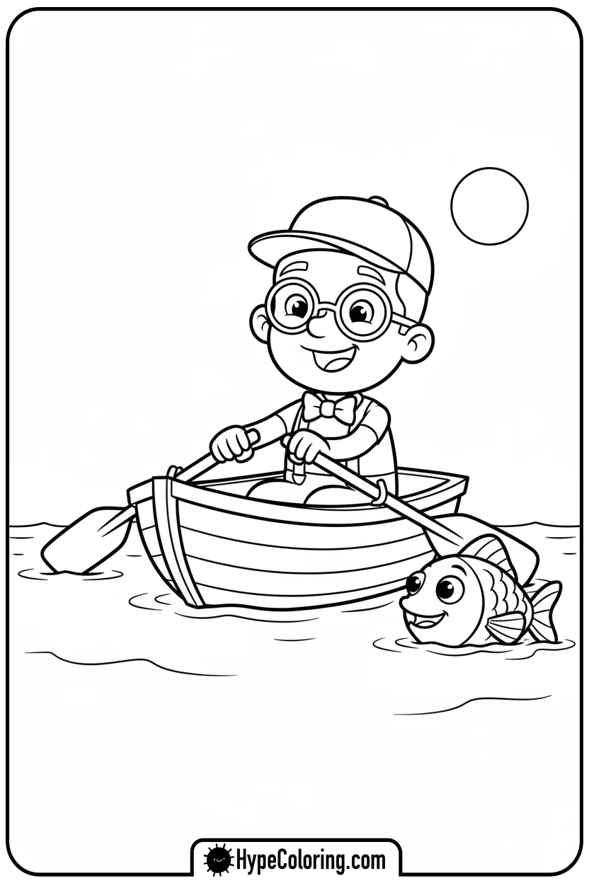 blippi-in-rowboat - blippi coloring page