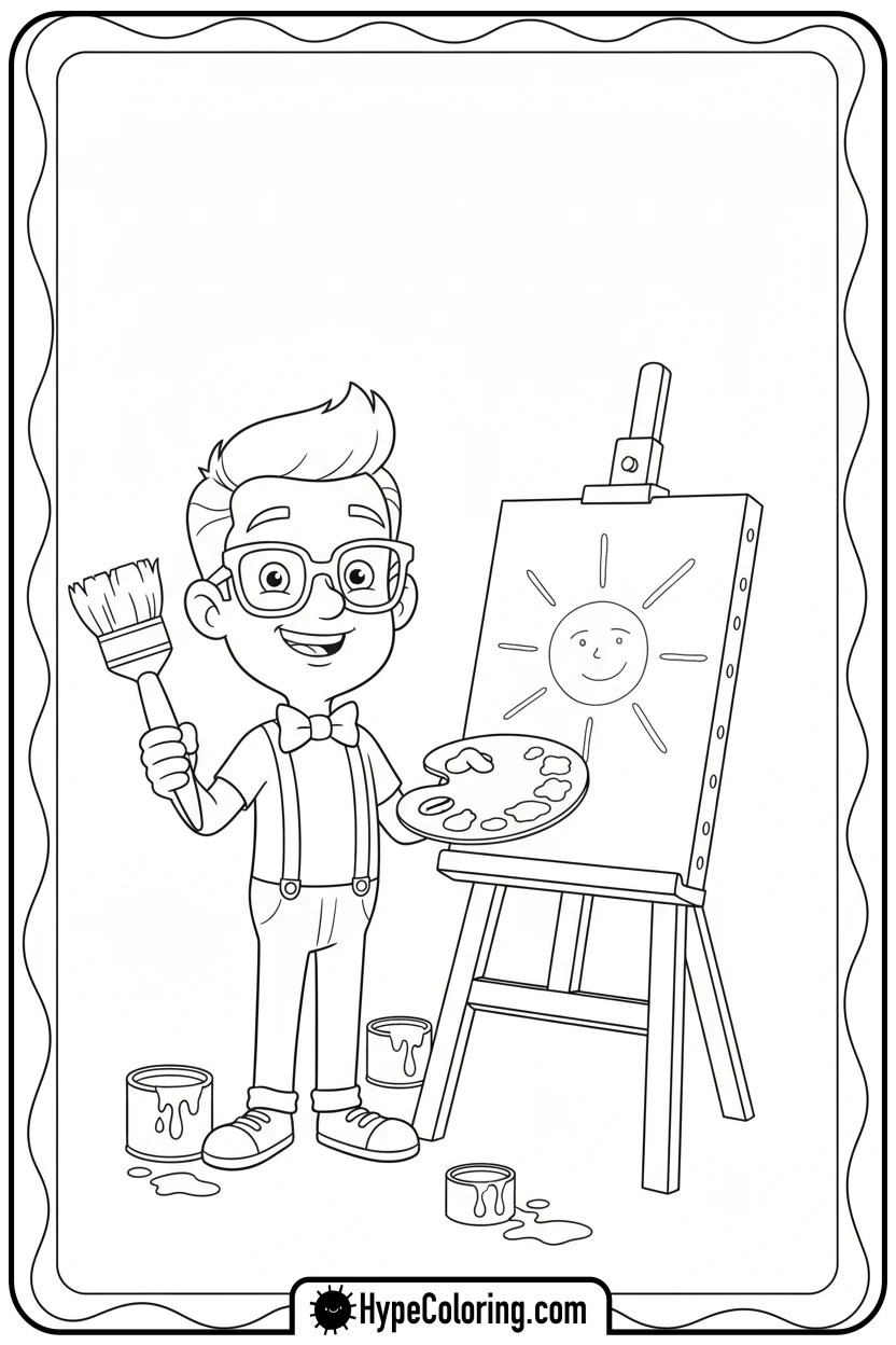 blippi-painting-picture - blippi coloring page
