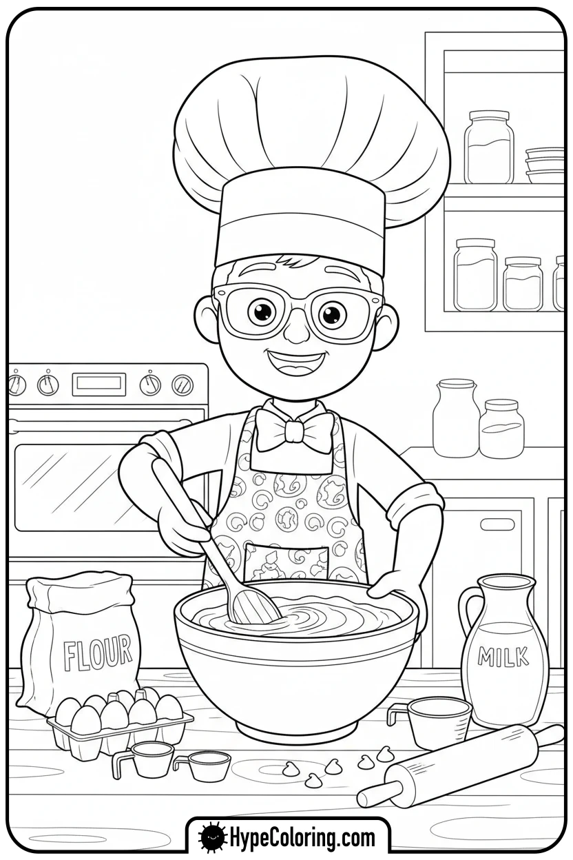 blippi-baking-cookies - blippi coloring page