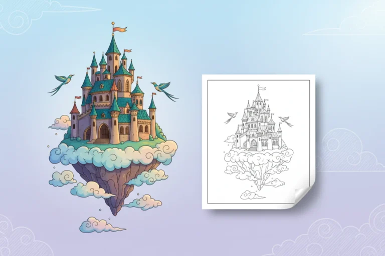a-majestic-castle-perched-atop - castle coloring pages