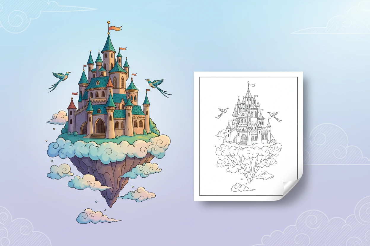 a-majestic-castle-perched-atop - castle coloring pages