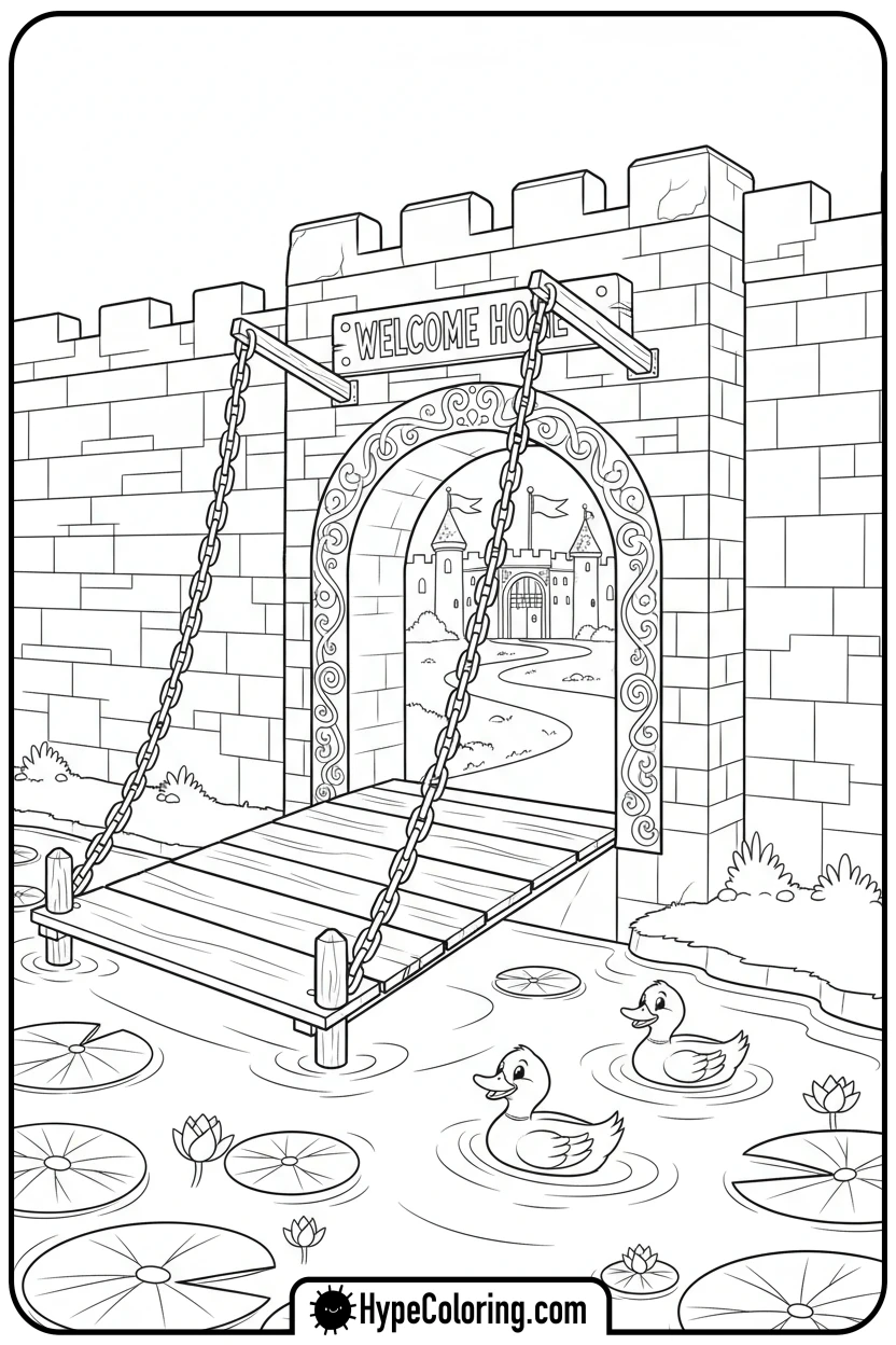 castle-drawbridge-lowering - castle coloring pages