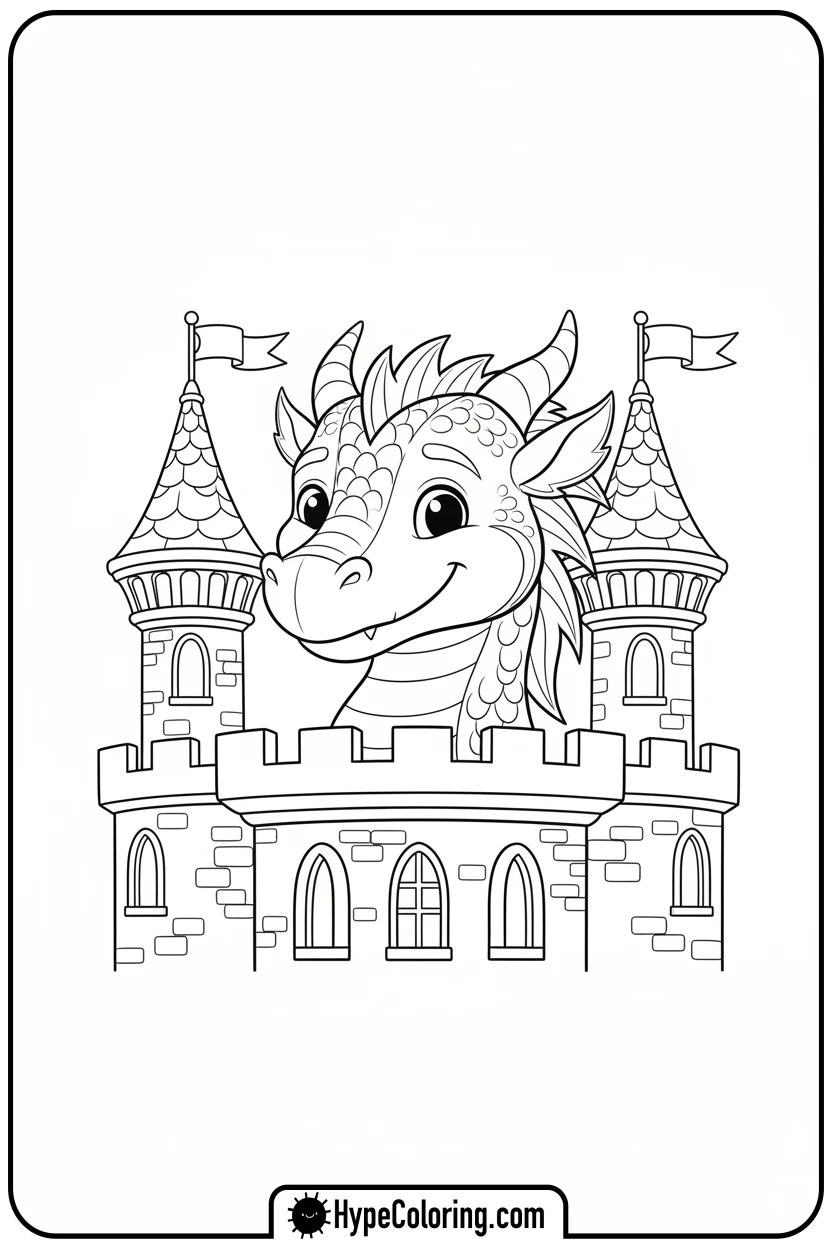 friendly-dragon-at-castle - castle coloring pages
