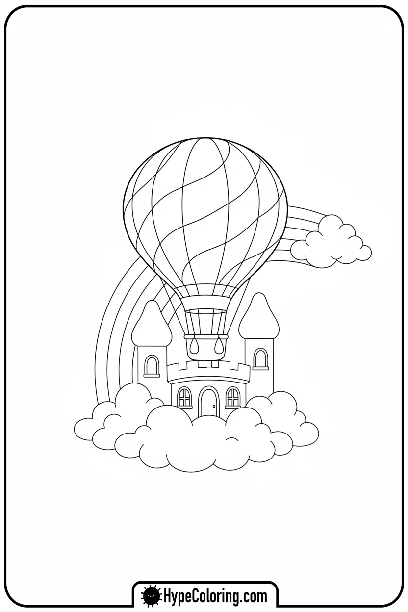 hot-air-balloon-over-cloud-castle - castle coloring pages