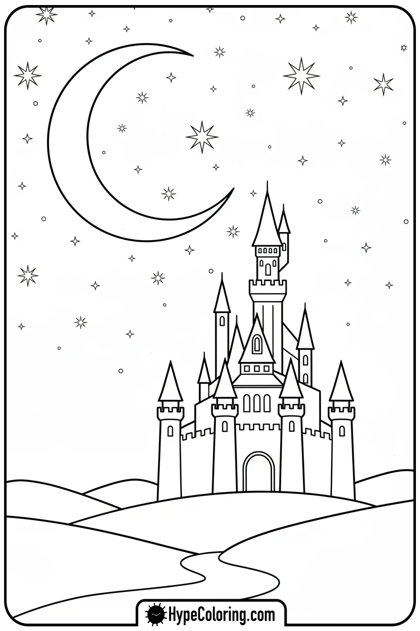 starry-night-castle - castle coloring pages