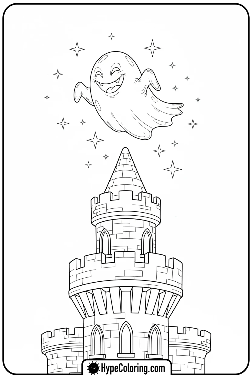 playful-ghost-at-castle - castle coloring pages