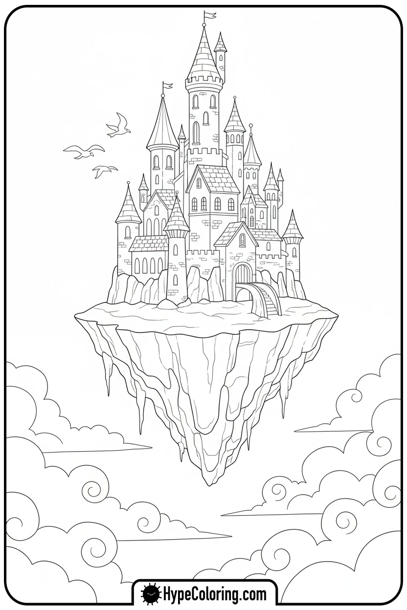 floating-island-castle - castle coloring pages