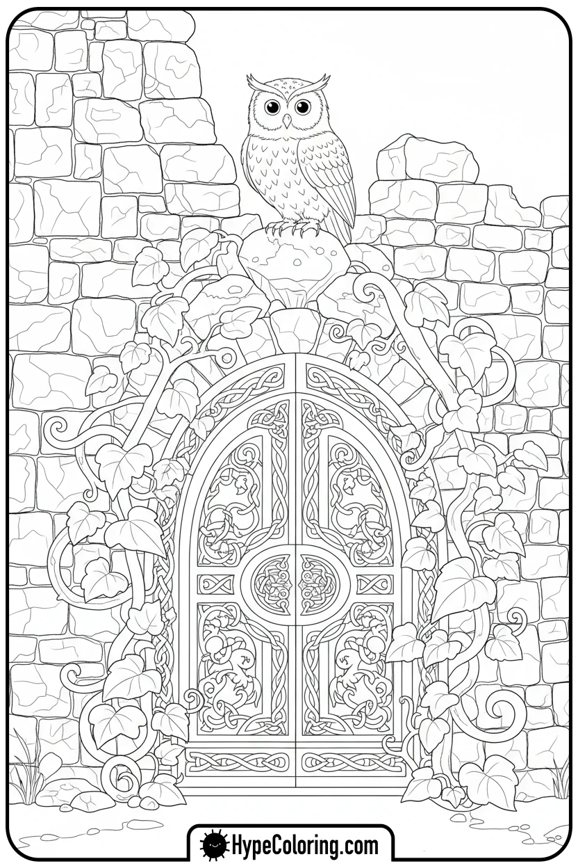 castle-secret-door-with-ivy - castle coloring pages