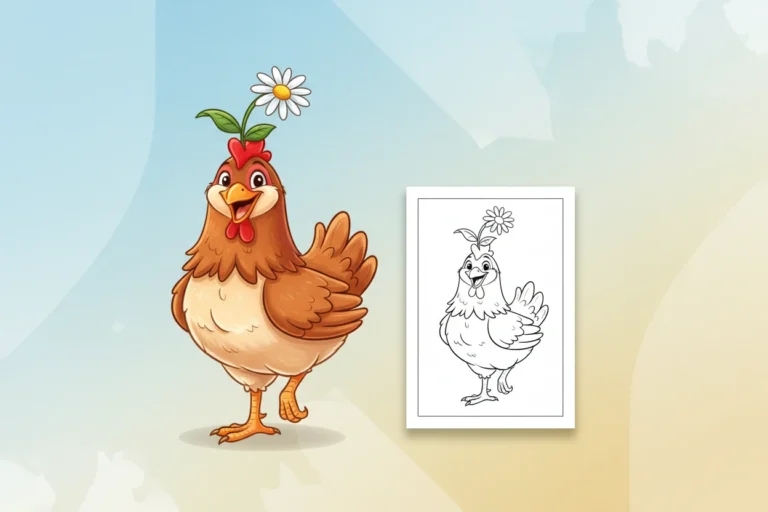 a-cheerful-hen-standing-on - chicken coloring pages