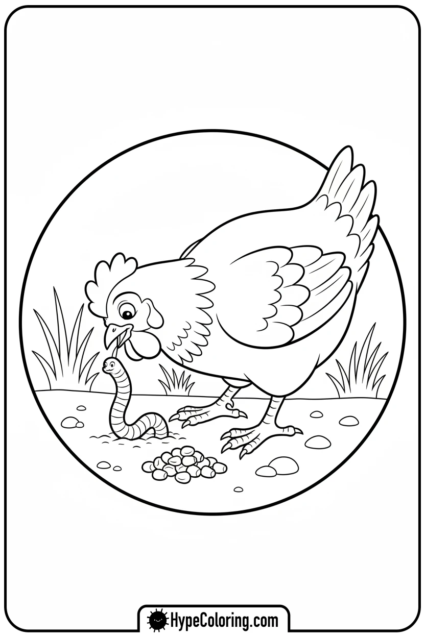 chicken-pecking-a-worm - chicken coloring pages
