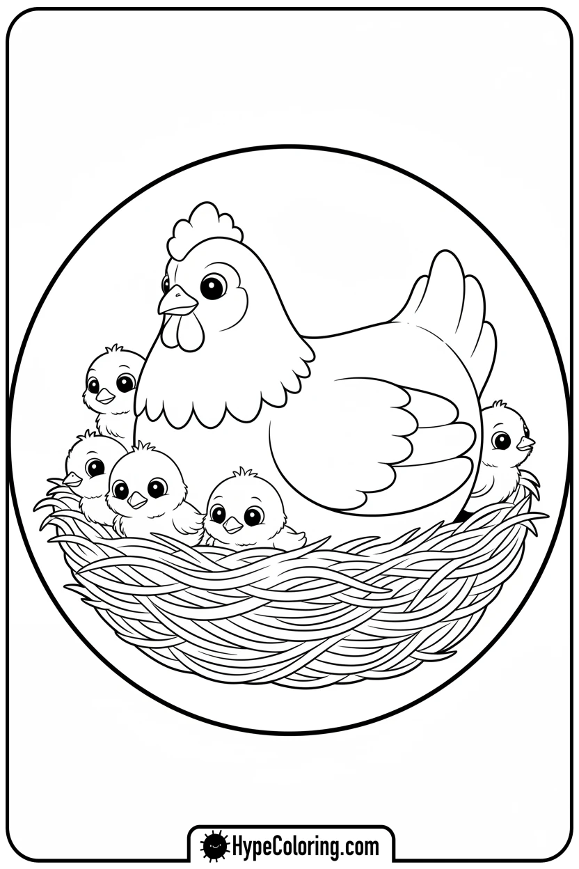 mother-hen-with-chicks - chicken coloring pages