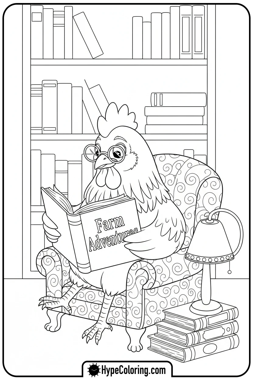 chicken-reading-a-book - chicken coloring pages