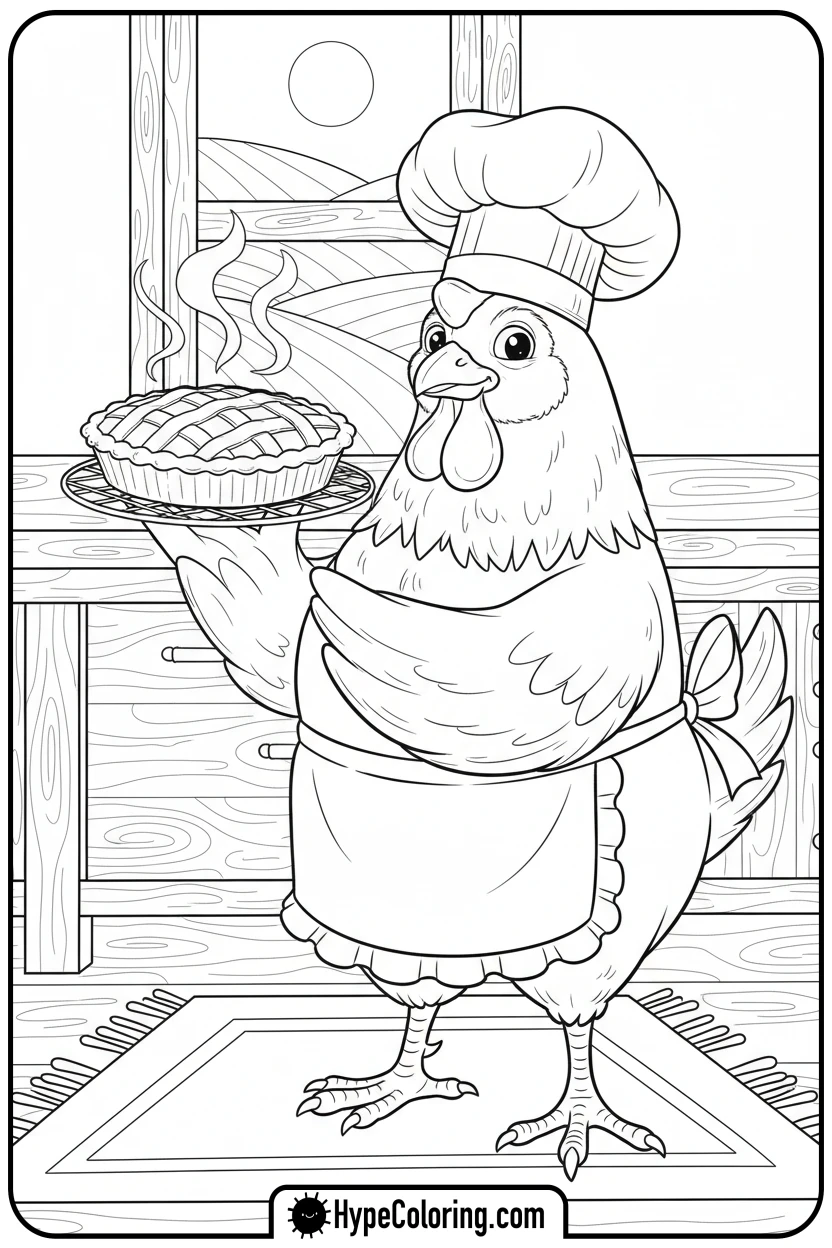 chef-chicken-with-pie - chicken coloring pages