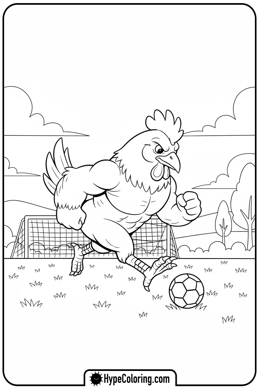 chicken-playing-soccer - chicken coloring pages
