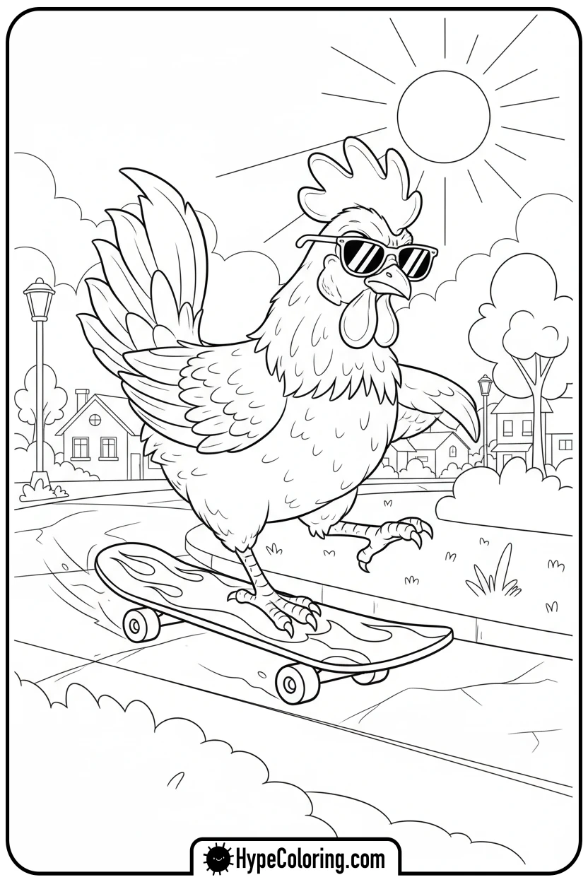 chicken-skateboarding - chicken coloring pages
