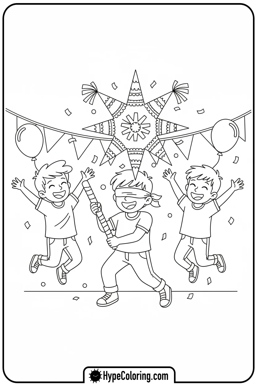 Click to download PDF children-hitting-a-pi-ata - cinco de mayo coloring pages