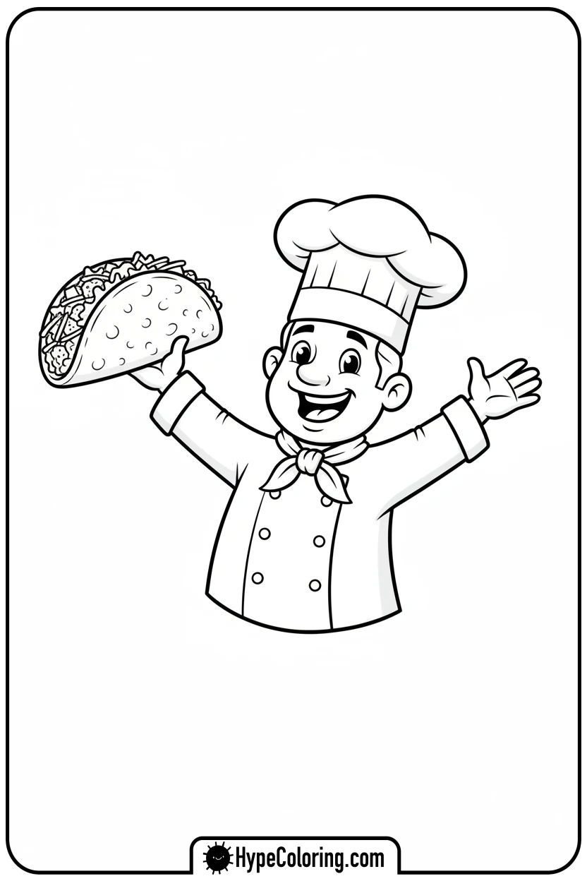 Click to download PDF chef-holding-a-taco - cinco de mayo coloring pages