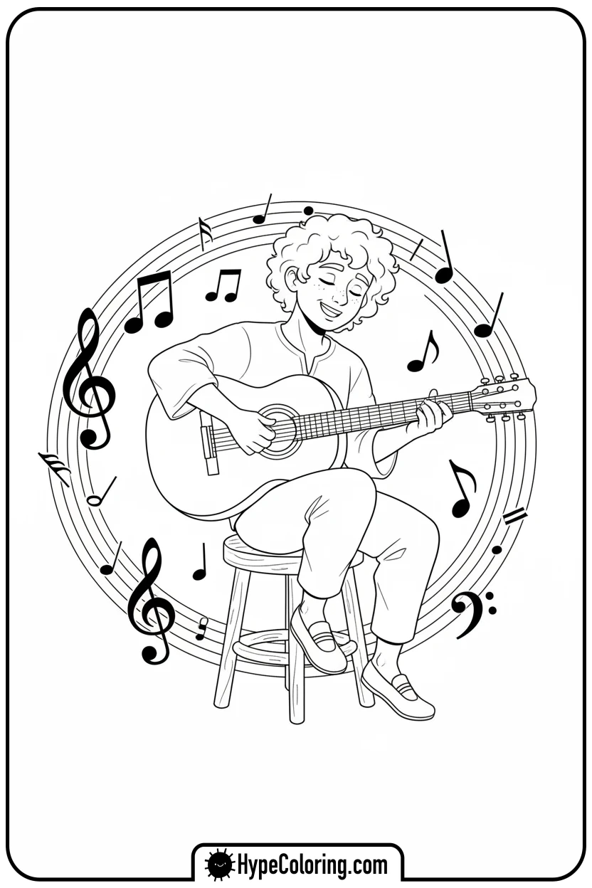 Click to download PDF musician-playing-guitar - cinco de mayo coloring pages