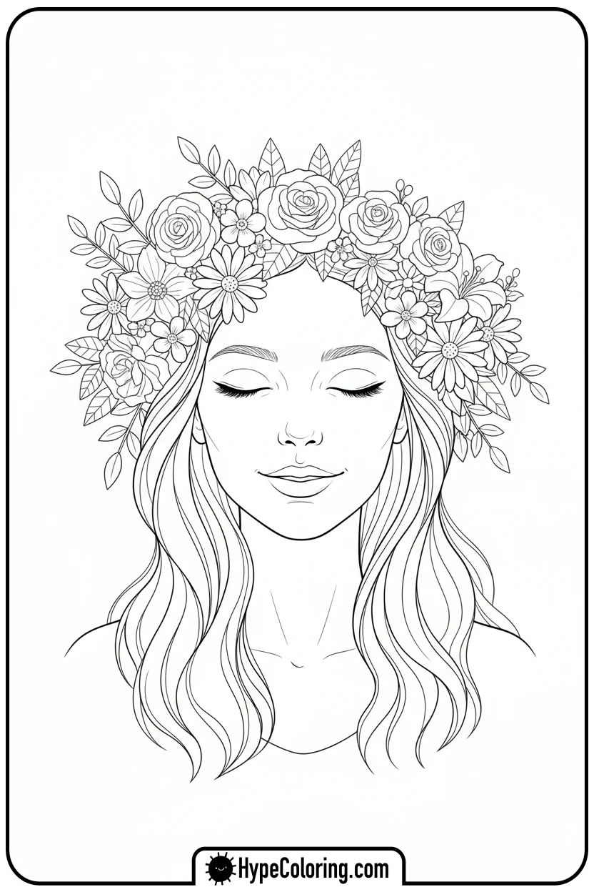 Click to download PDF girl-with-flower-crown - cinco de mayo coloring pages