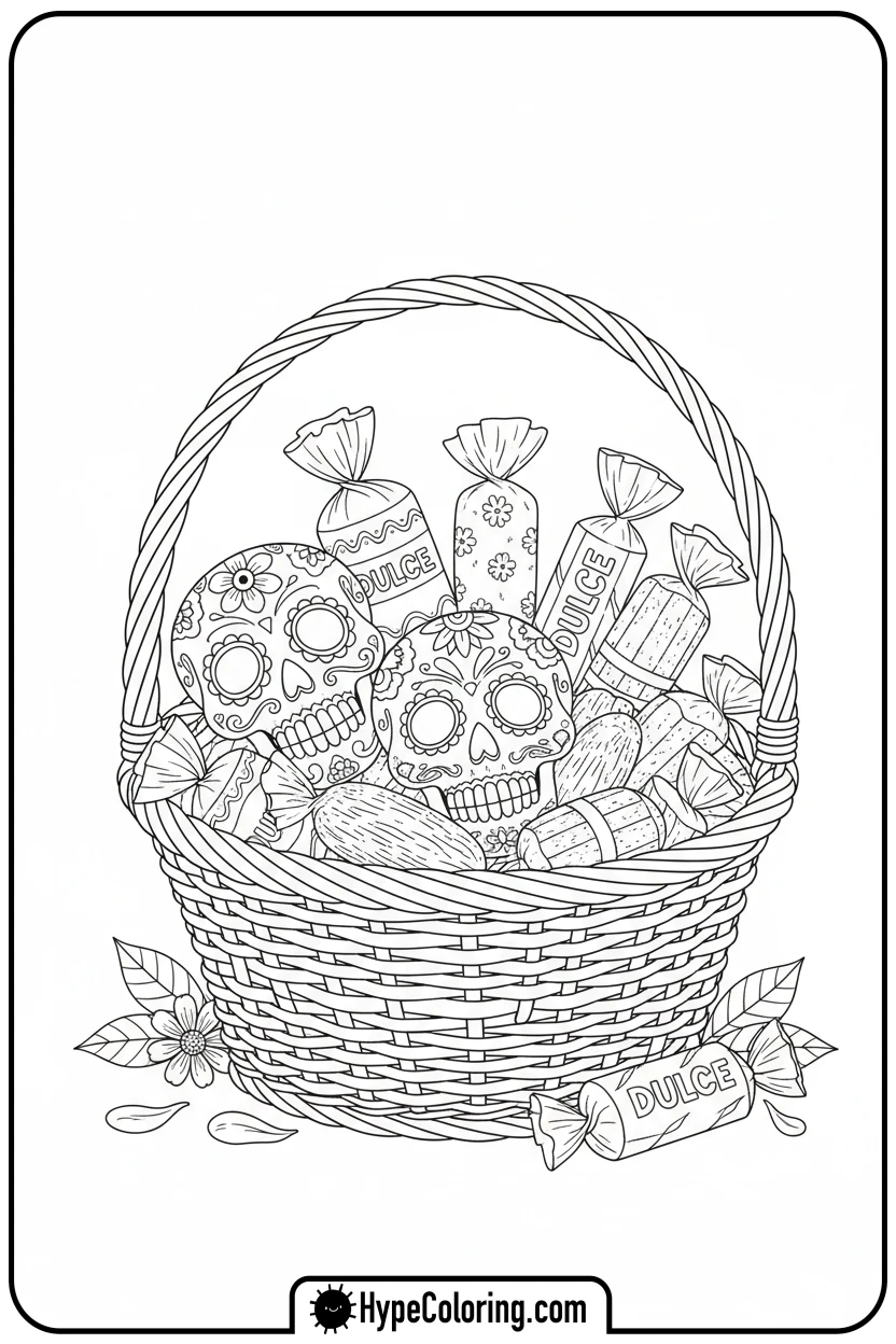 Click to download PDF basket-of-mexican-candies - cinco de mayo coloring pages