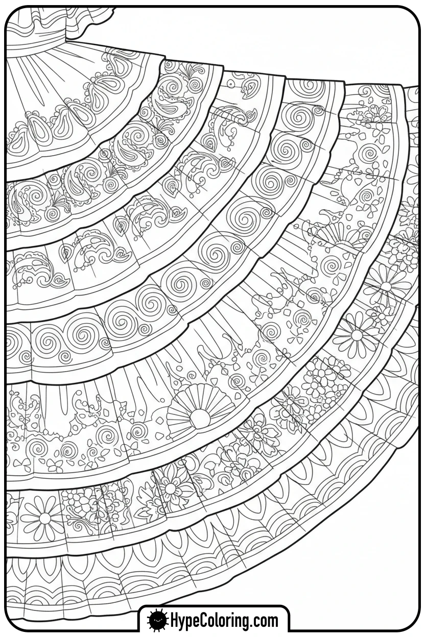 Click to download PDF swirling-folkloric-skirt - cinco de mayo coloring pages