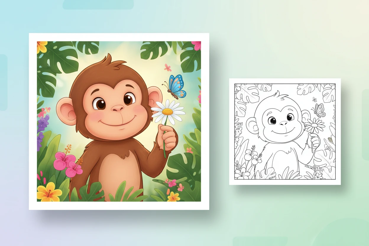 a-friendly-monkey-offering-a - coloring monkey pages