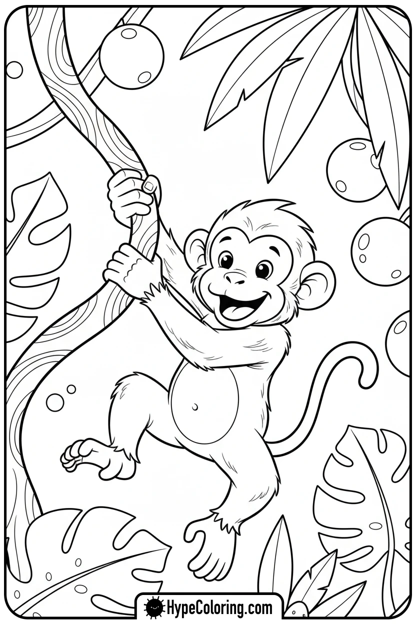 monkey-swinging-on-a-vine - coloring monkey pages