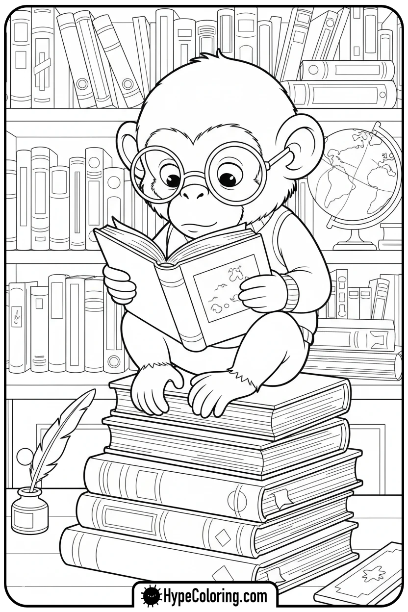 monkey-reading-books - coloring monkey pages