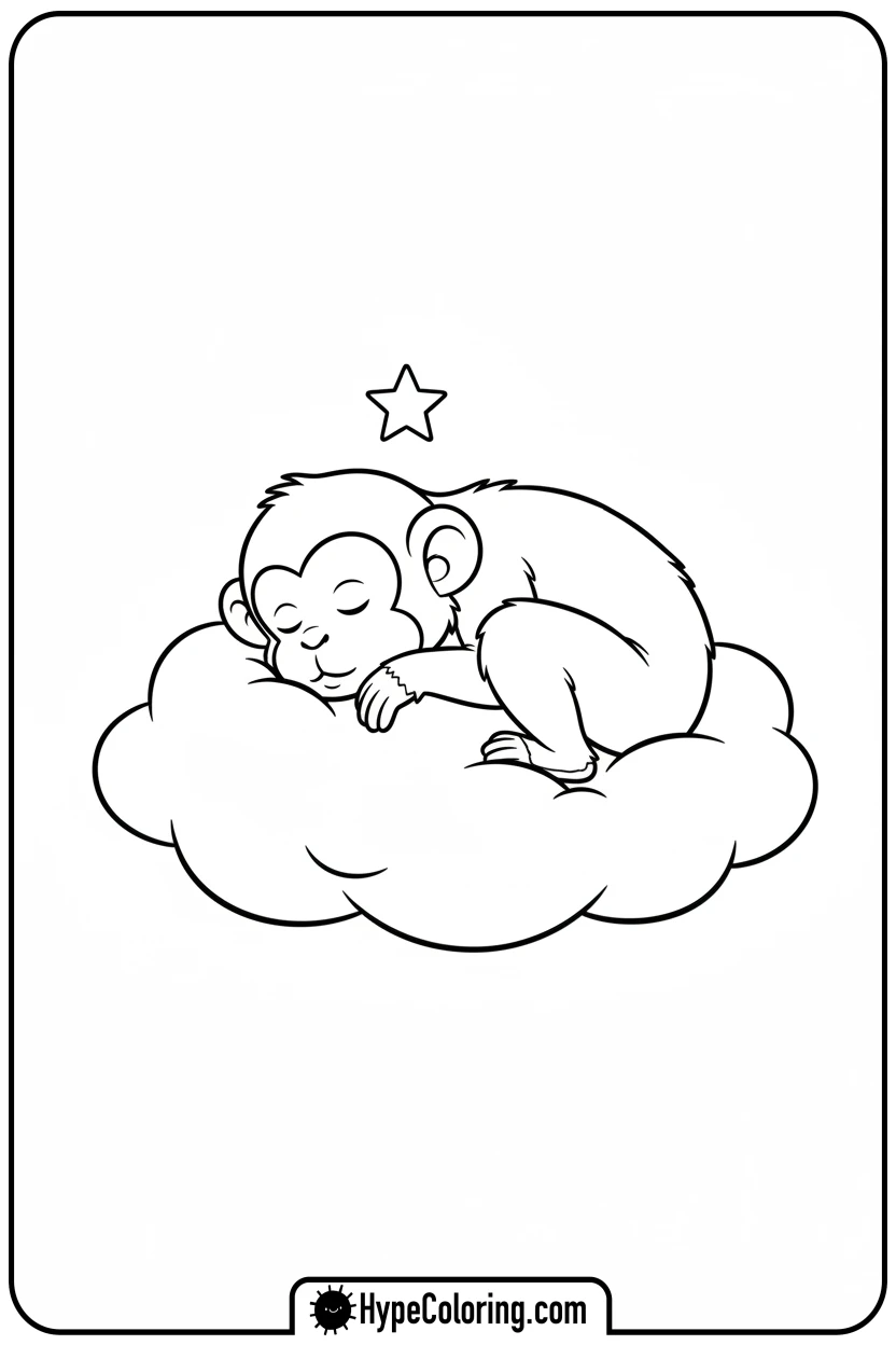 monkey-sleeping-on-cloud - coloring monkey pages