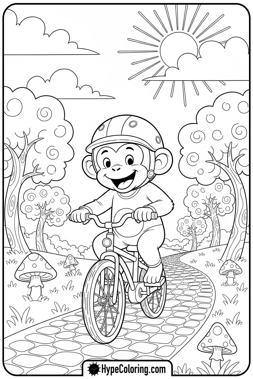 monkey-riding-bicycle - coloring monkey pages