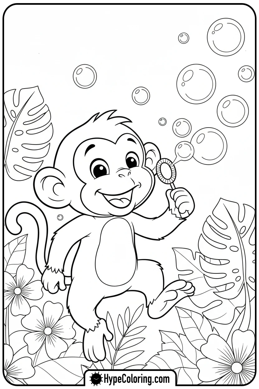 monkey-blowing-bubbles - coloring monkey pages