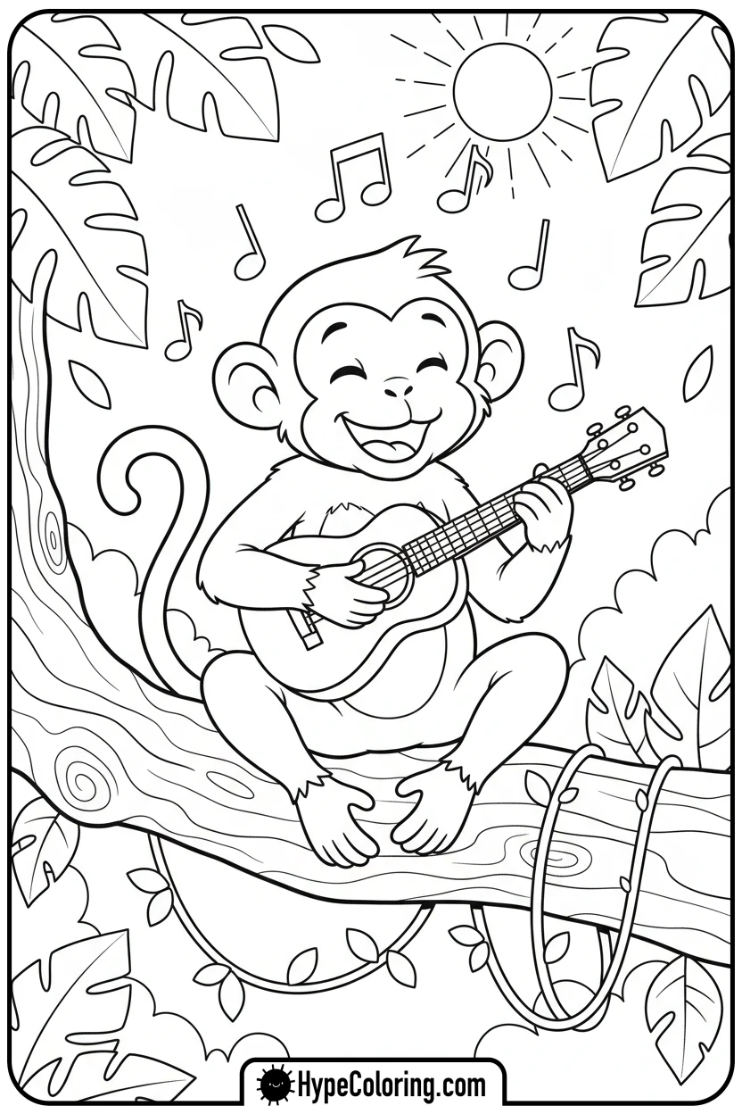 monkey-playing-ukulele - coloring monkey pages