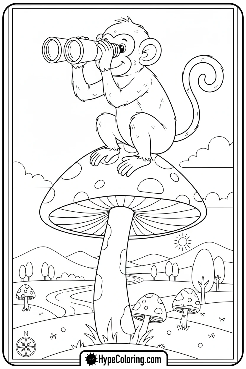 monkey-with-binoculars - coloring monkey pages