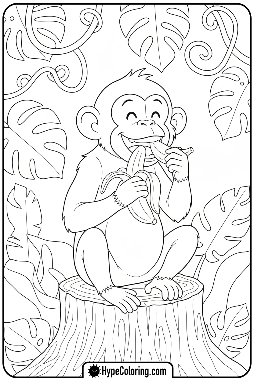monkey-eating-banana - coloring monkey pages