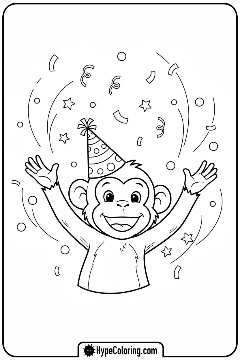 monkey-throwing-confetti - coloring monkey pages