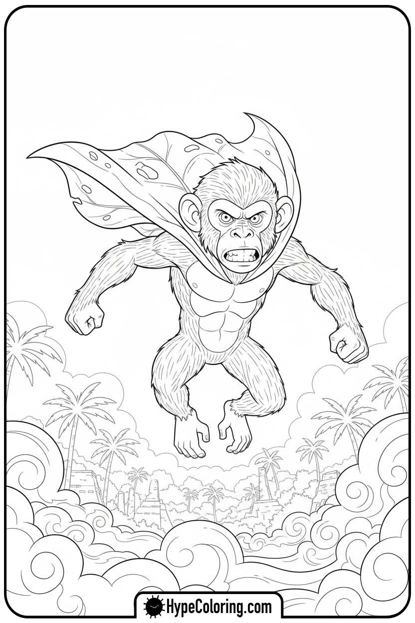 monkey-flying-with-cape - coloring monkey pages