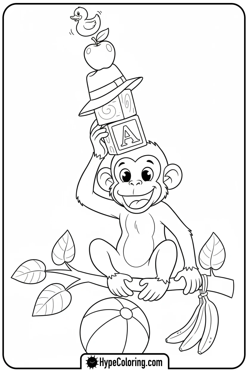 monkey-balancing-objects - coloring monkey pages