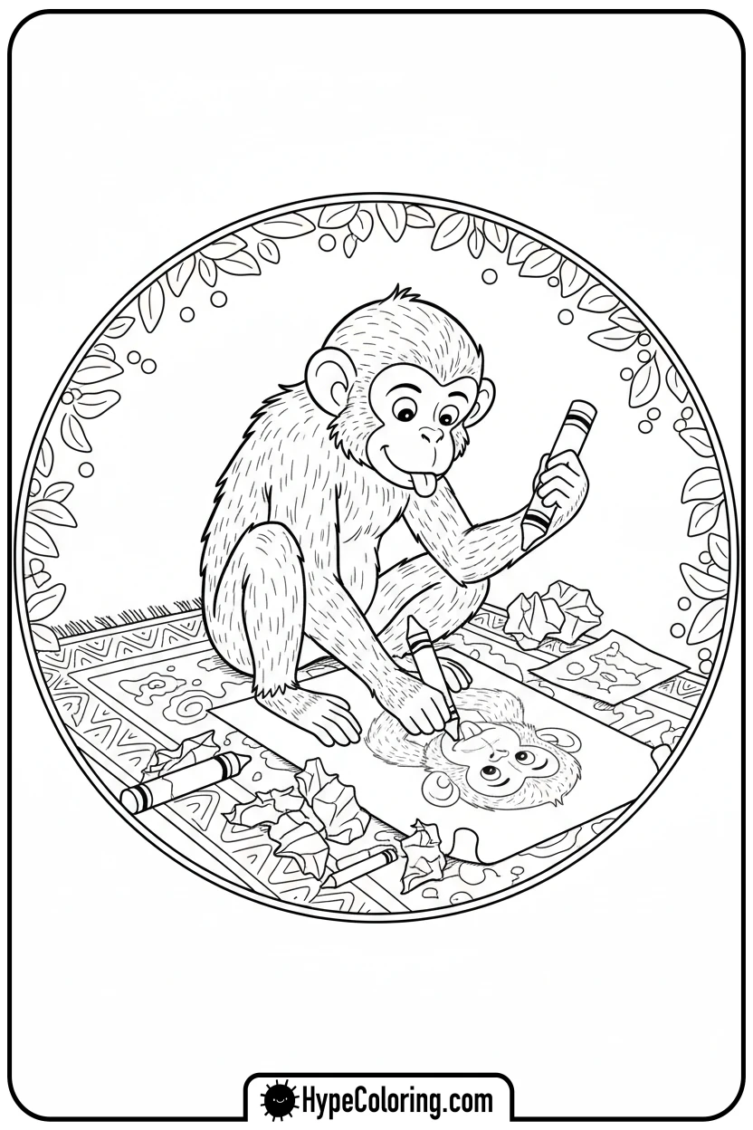 monkey-drawing-with-crayons - coloring monkey pages