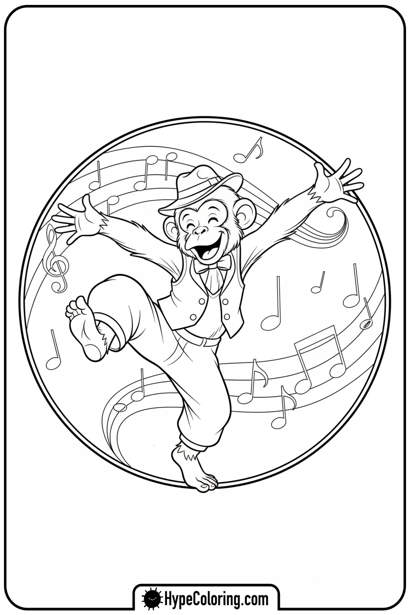 monkey-dancing-happily - coloring monkey pages