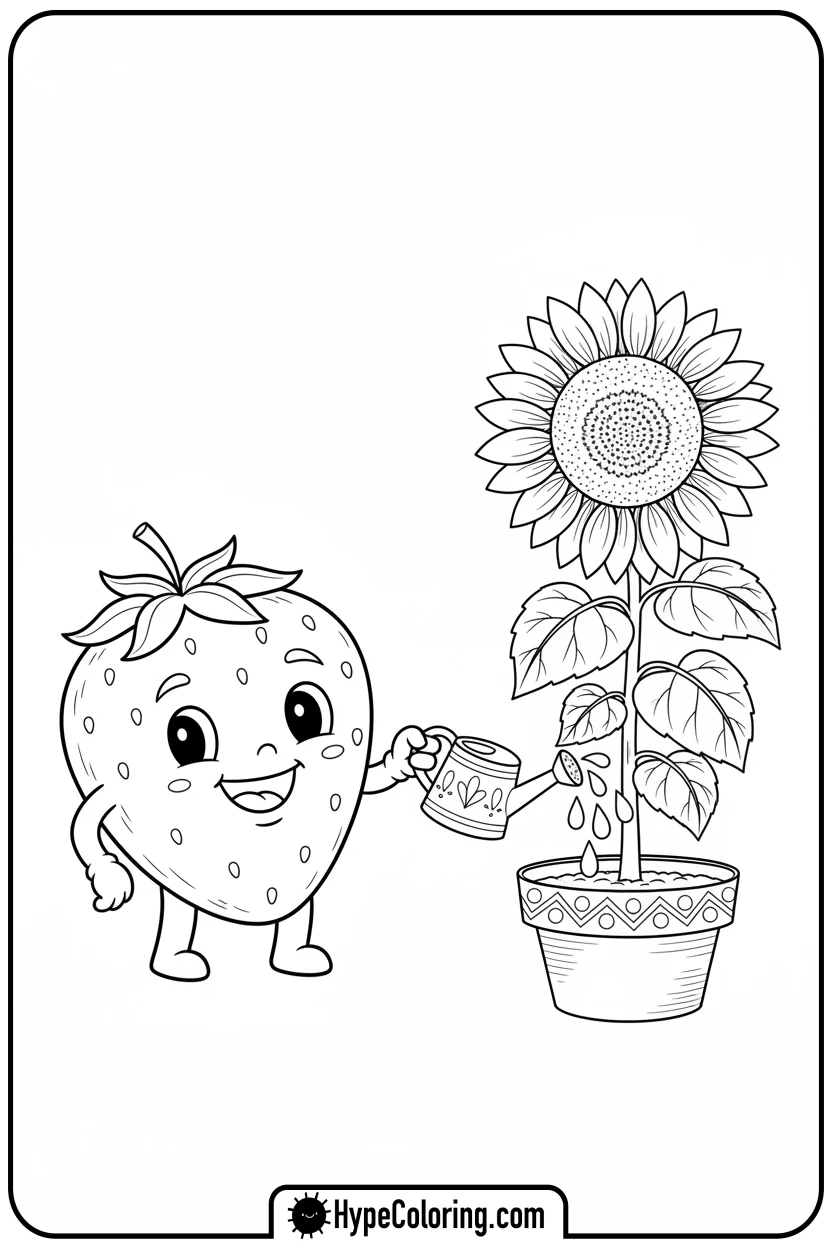 strawberry-watering-sunflower - coloring pages for strawberry