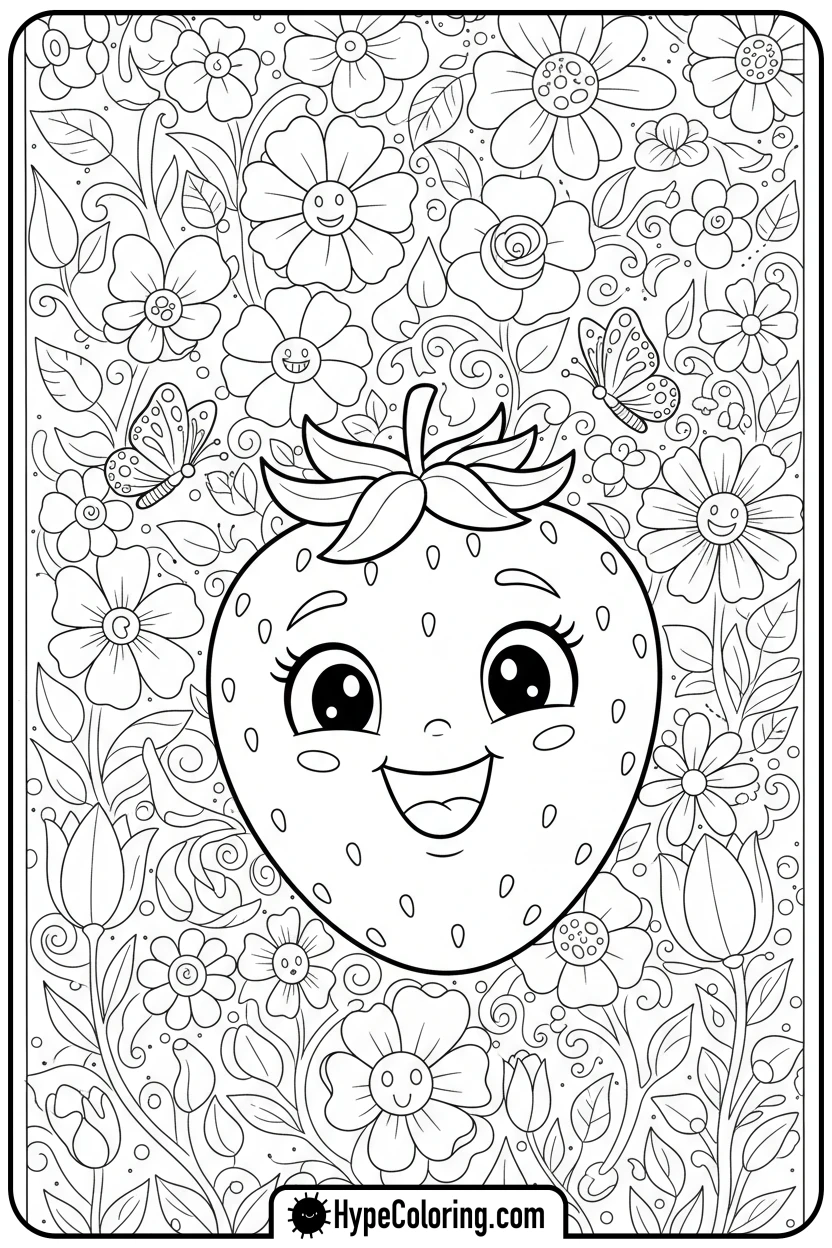strawberry-with-butterflies - coloring pages for strawberry