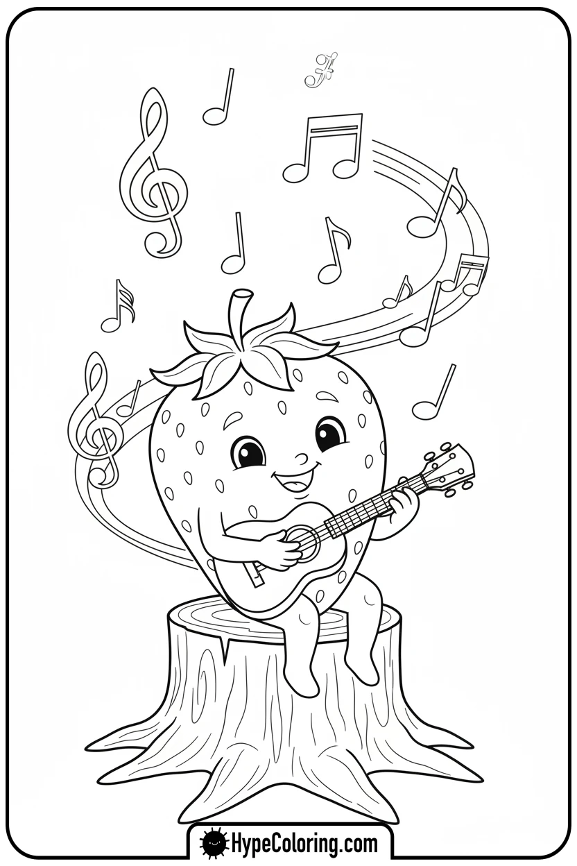 strawberry-playing-ukulele - coloring pages for strawberry