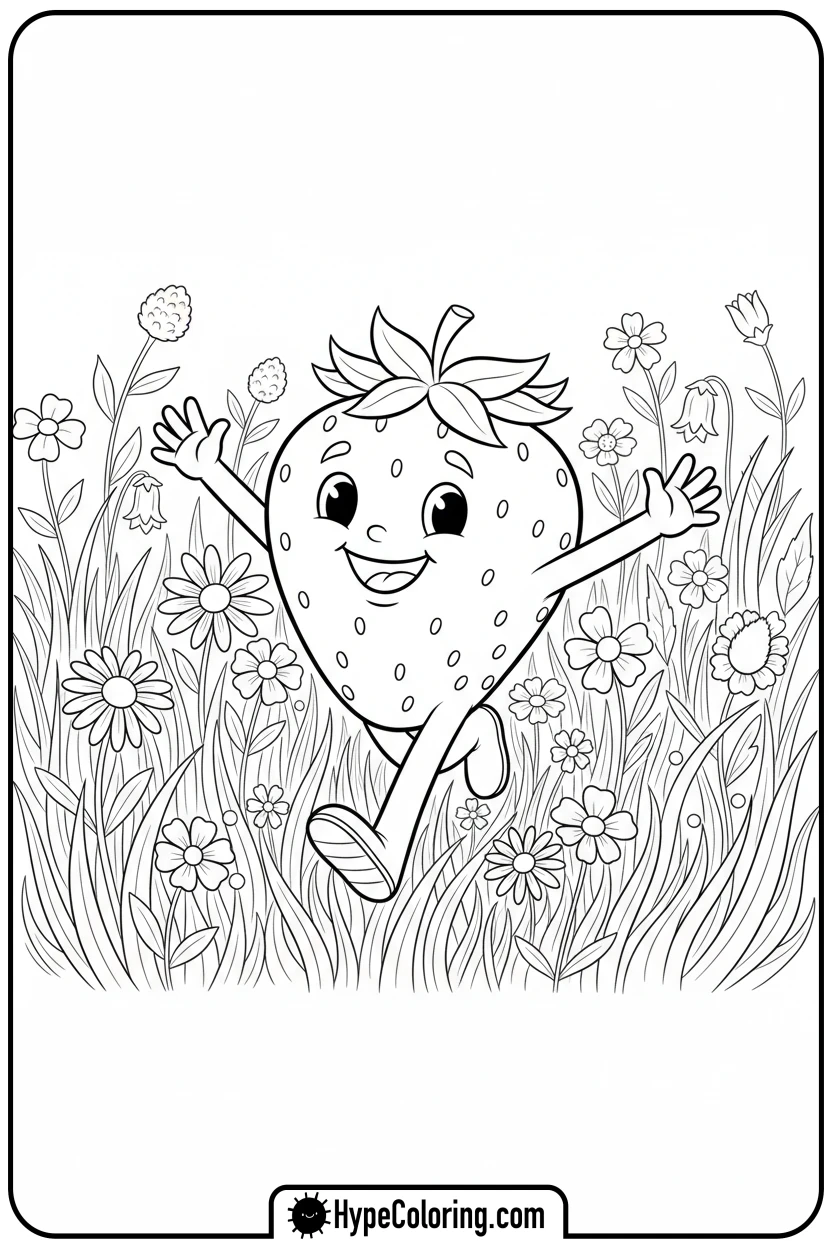 strawberry-running-in-field - coloring pages for strawberry