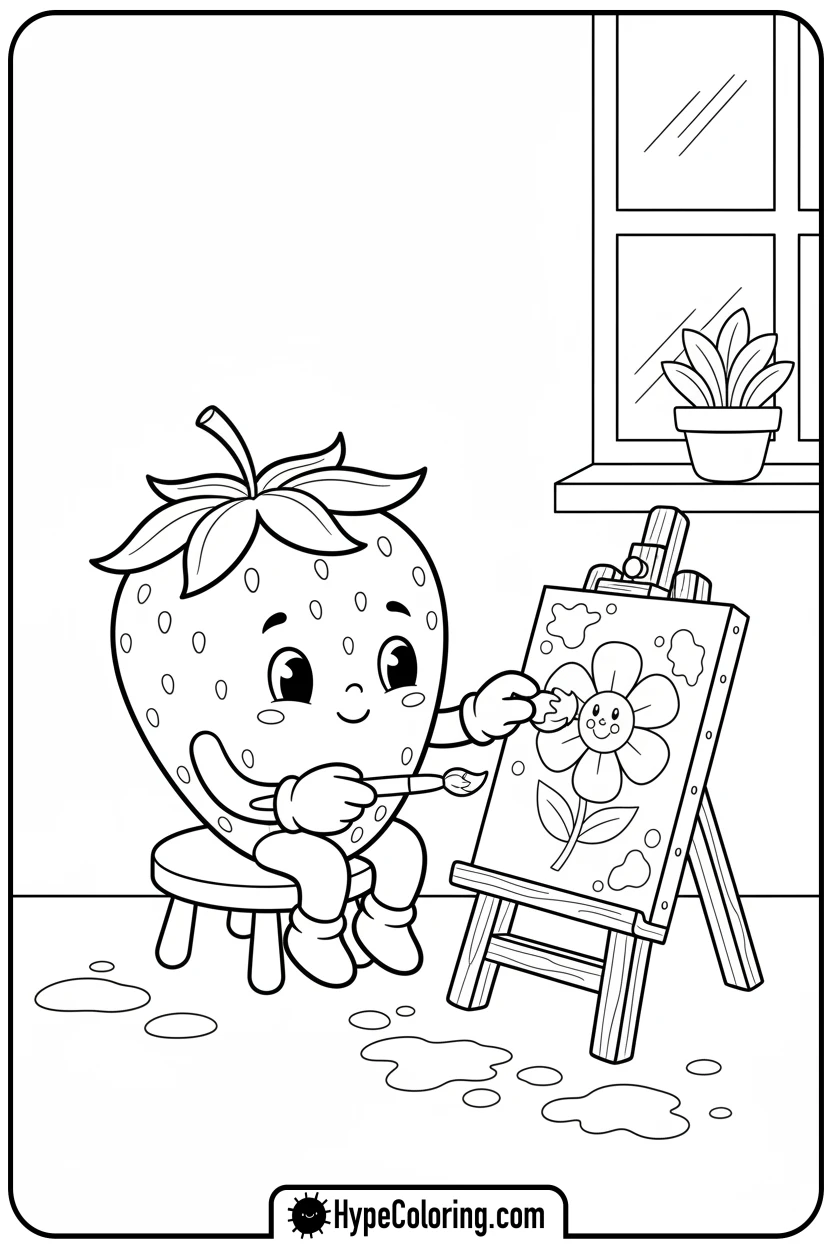 strawberry-painting-flower - coloring pages for strawberry