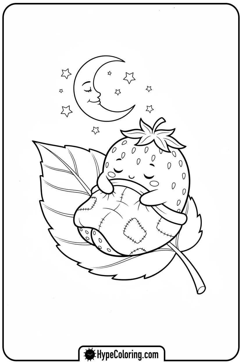 strawberry-sleeping-on-leaf - coloring pages for strawberry