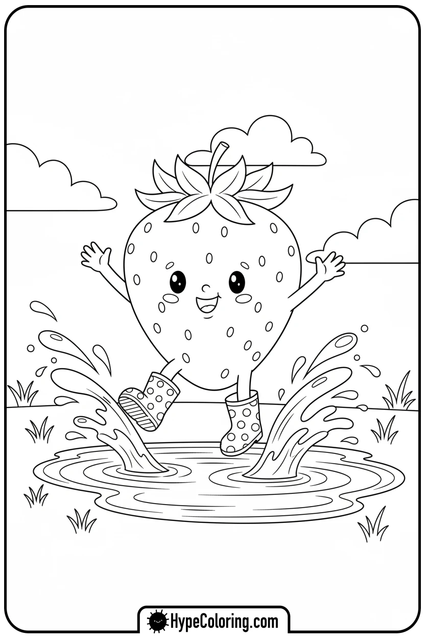 strawberry-jumping-in-puddle - coloring pages for strawberry