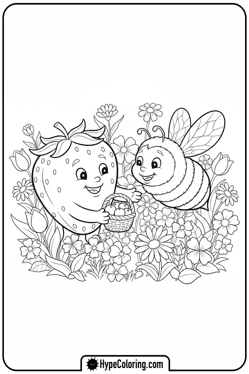 strawberry-sharing-berries-with-bee - coloring pages for strawberry