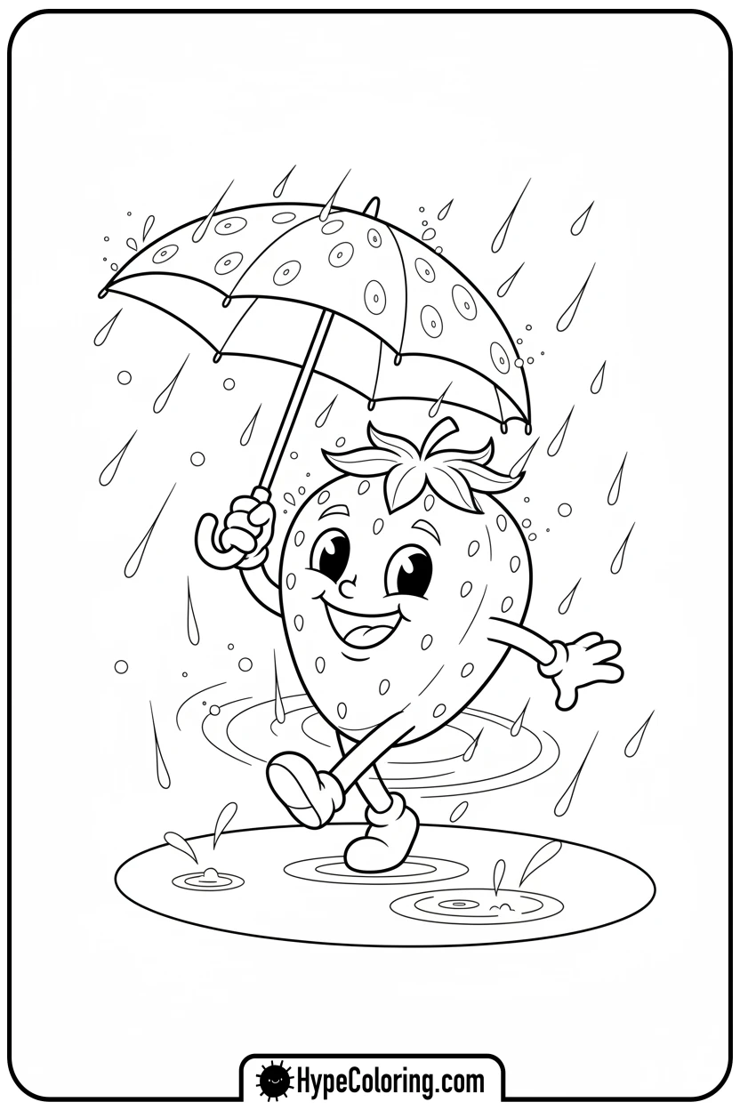 strawberry-dancing-in-rain - coloring pages for strawberry