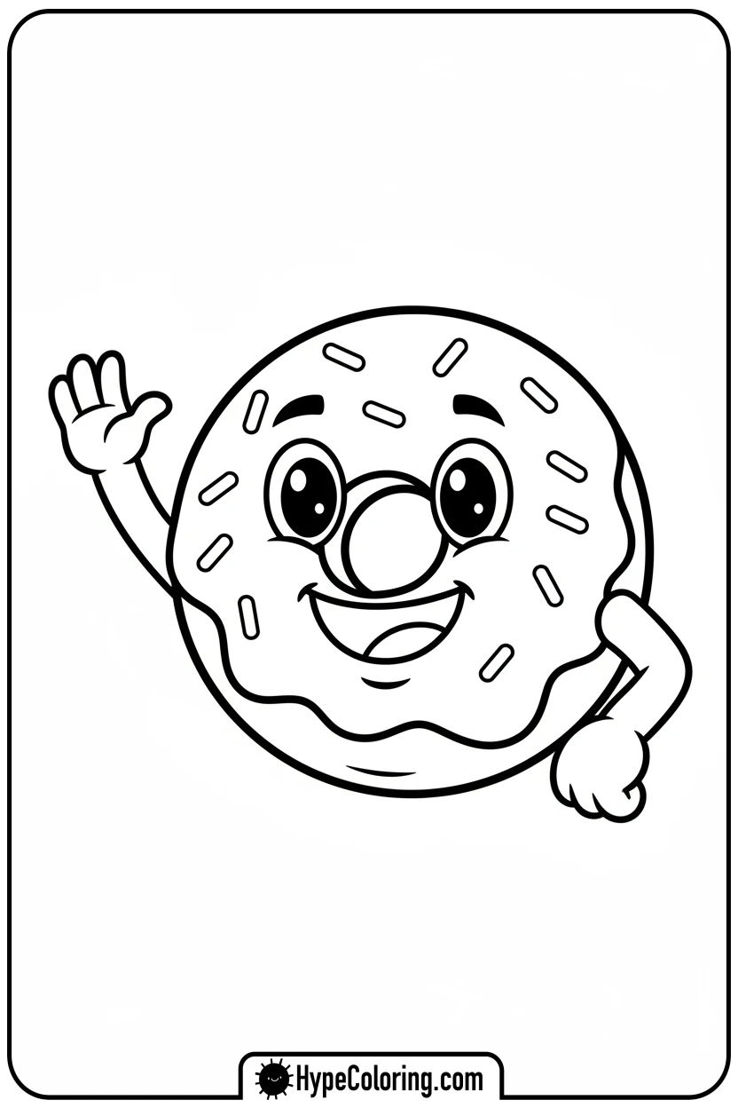 smiling-glazed-doughnut-waving - coloring pages of doughnuts
