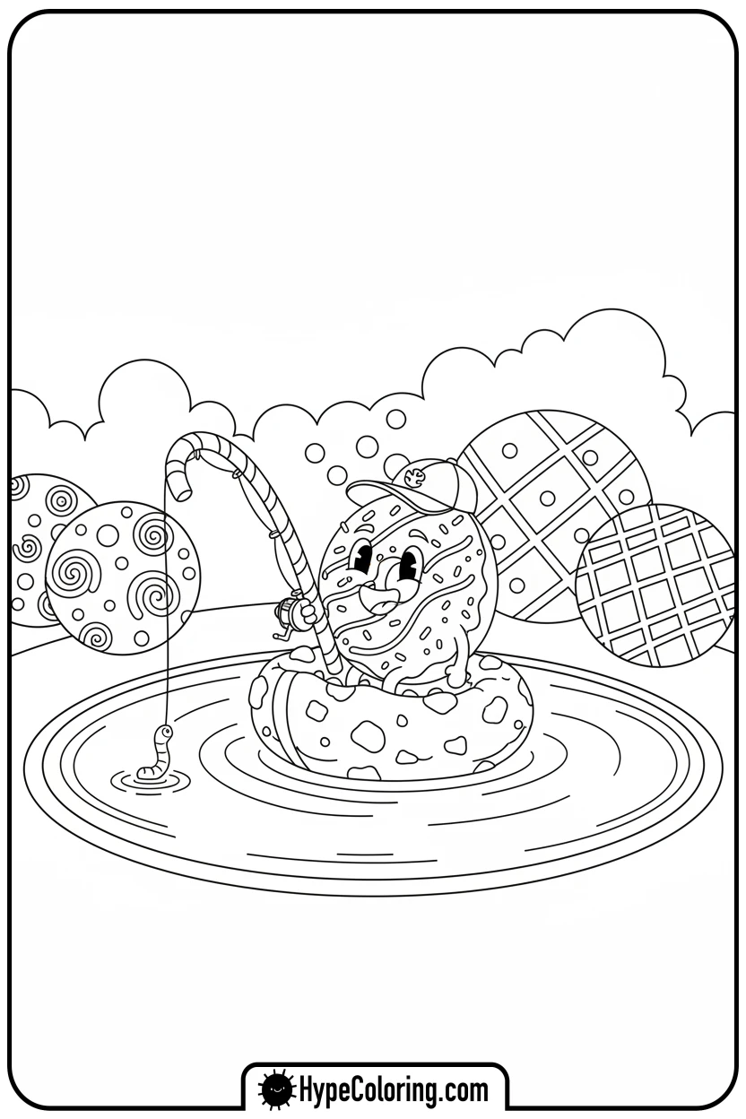 doughnut-fishing-in-milk-pond - coloring pages of doughnuts